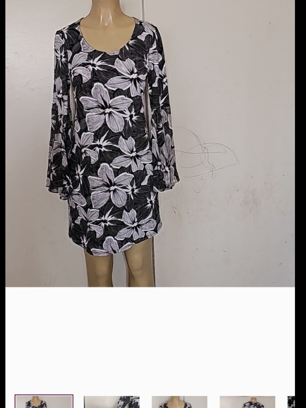 J.B.S. Floral Scoop Neck Mini Dress - Black & White